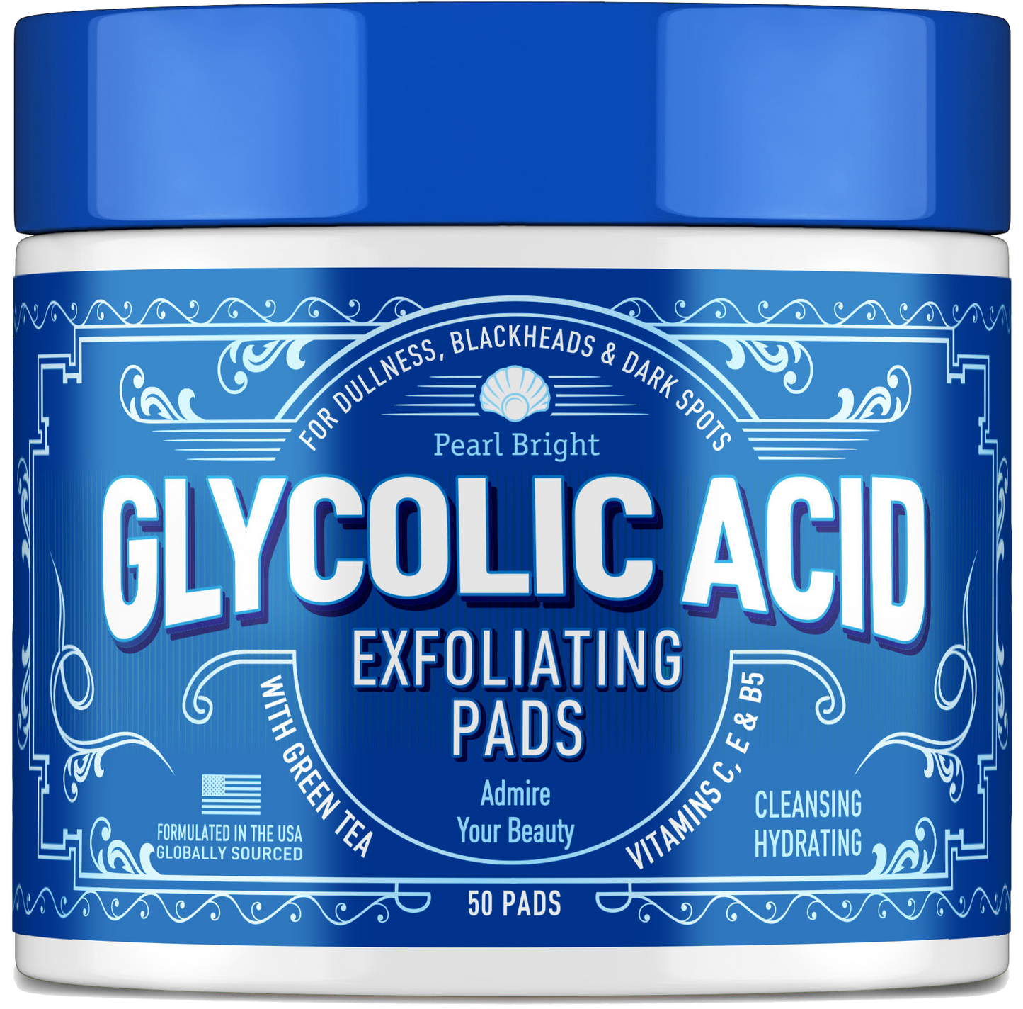 PearlBright Glycolic Acid Exfoliating Pads – AHA Treatment Pads for Dull Skin, Blackheads & Dark Spots (50 Pads)