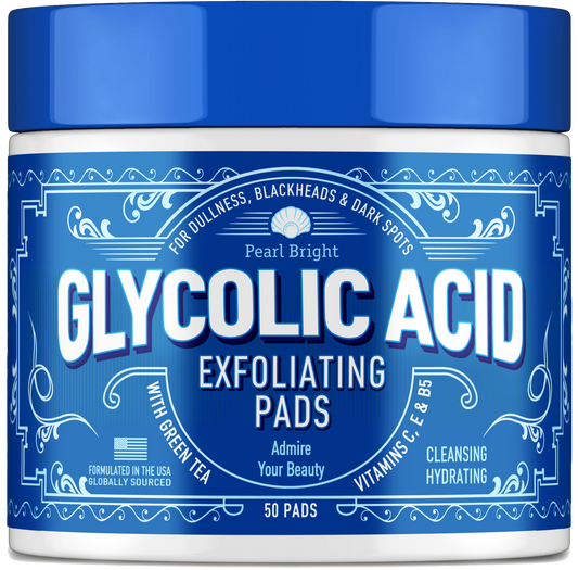 PearlBright Glycolic Acid Exfoliating Pads – AHA Treatment Pads for Dull Skin, Blackheads & Dark Spots (50 Pads)